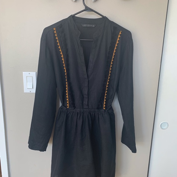 Zara Black Linen Bohemian Tunic Dress - Picture 4 of 5
